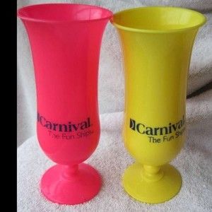 2 Hot Pink & Yellow Carnival The Fun Ships Hurricane Goblets 8" Drink Glasses